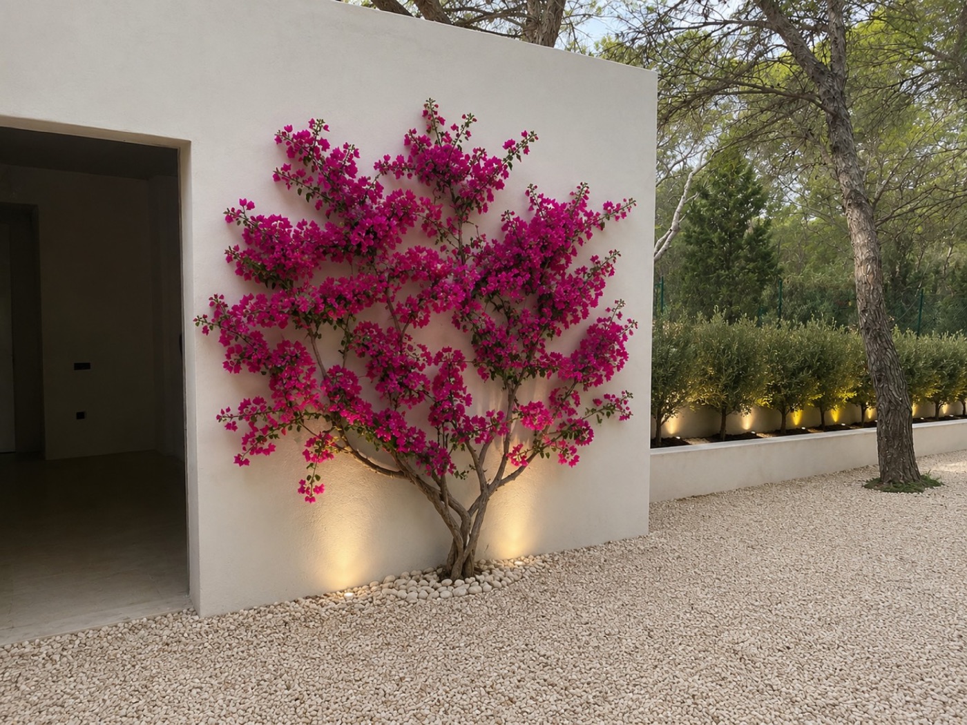 Detalle: buganvilla sobre muro blanco