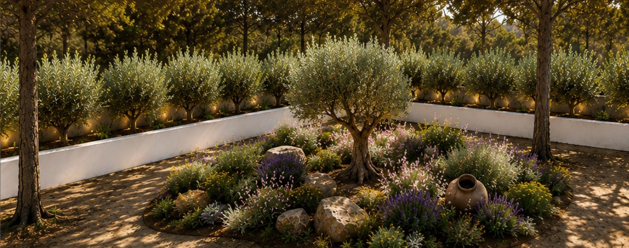 Zona interior: olivo centenario como elemento focal